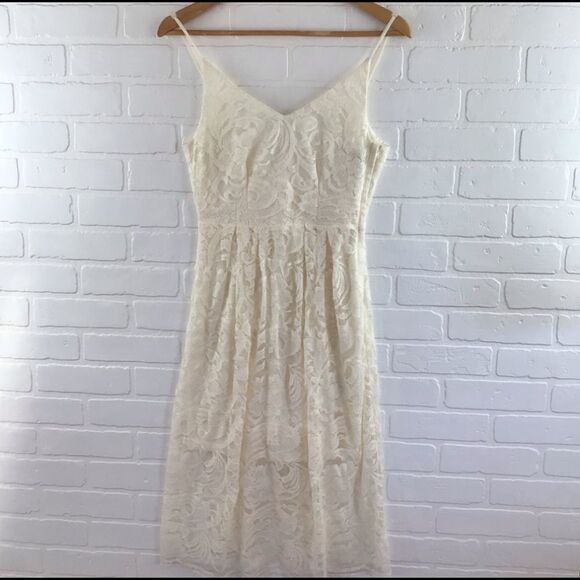 𝅺 H & M ecru white lace dress empire waist spaghetti straps side zipper size 6 - Picture 8 of 8